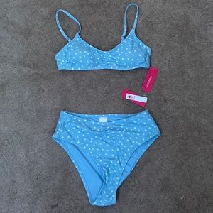 Blue Polka Dot High Waisted Swimsuit Set